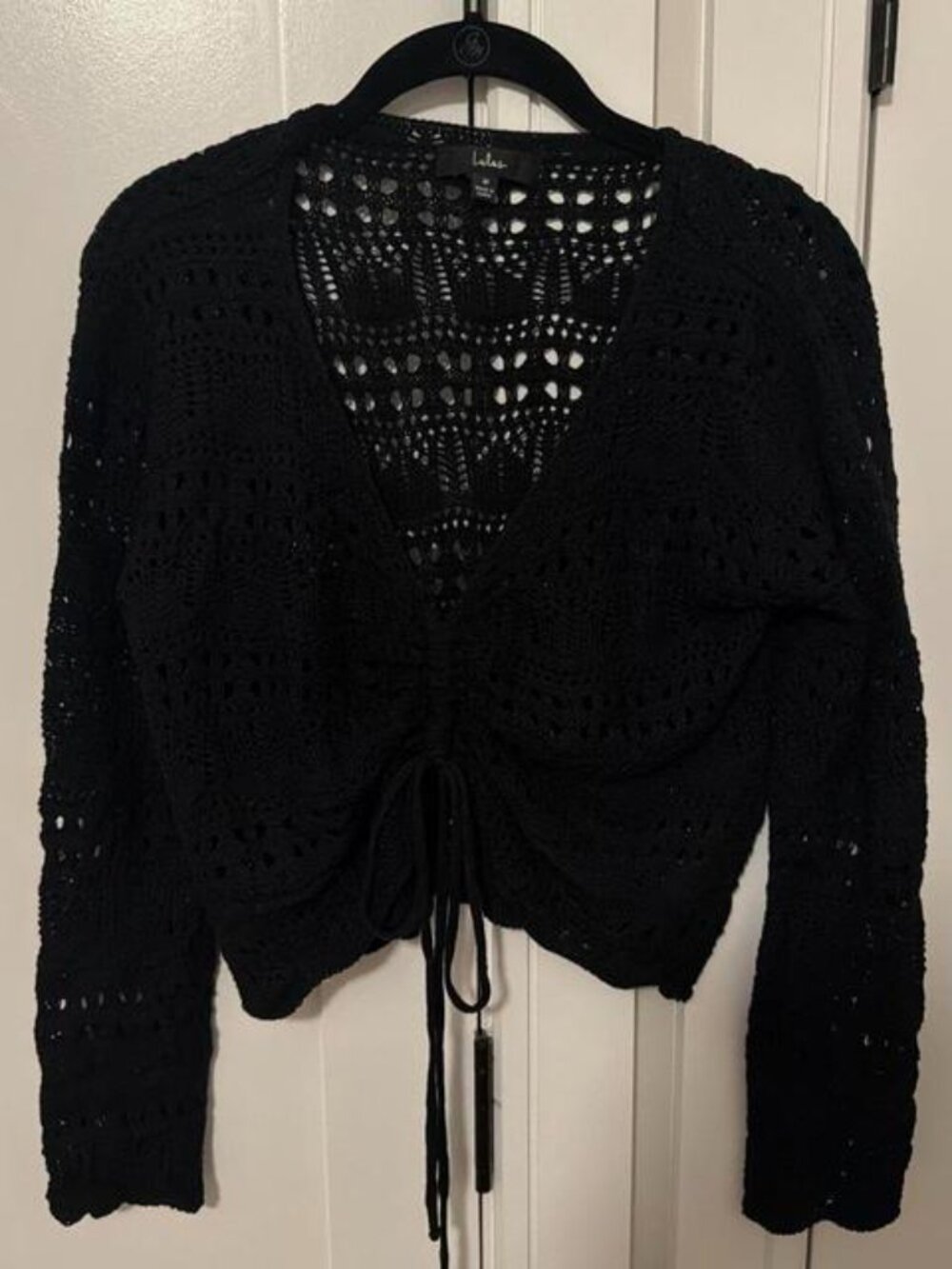 Black crochet top with tie front detail #crochet